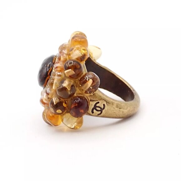 CHANEL Logo Gripoix Ring 00A Brown Gold-Plated France Accessory - Picture 15 of 16